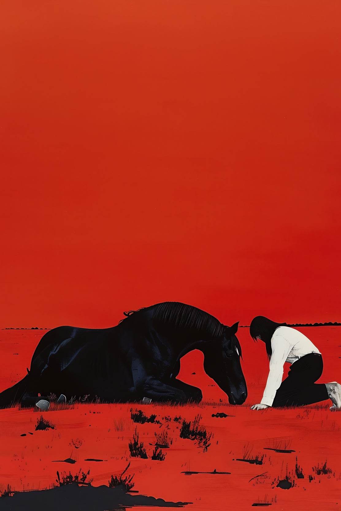 Black Horse Sitting Wall Art - beink online art store