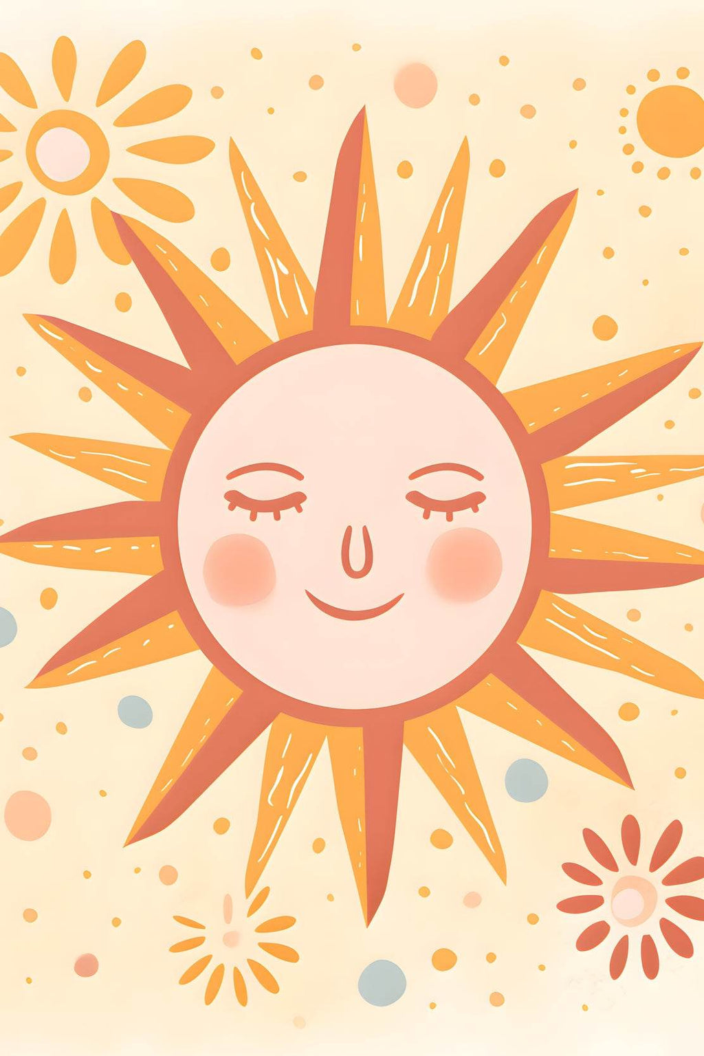Illustration of Sleeping Sun With Yellow Background - beink online art store
