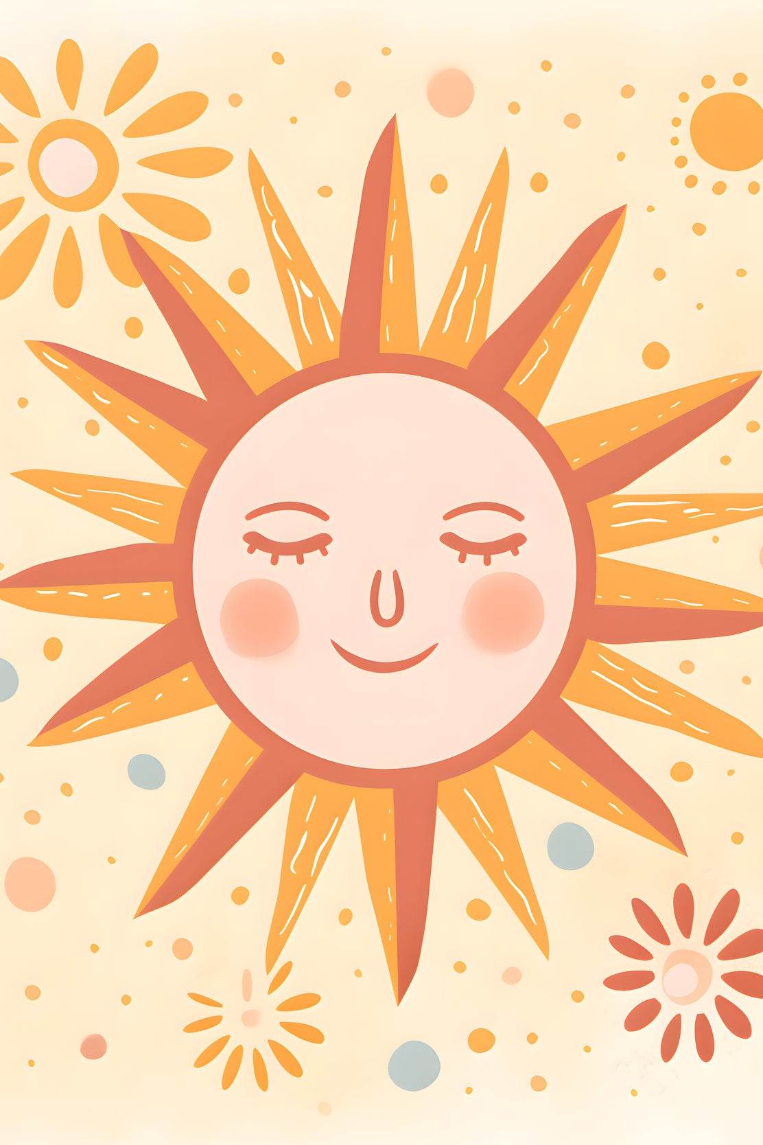 Illustration of Sleeping Sun With Yellow Background - beink online art store