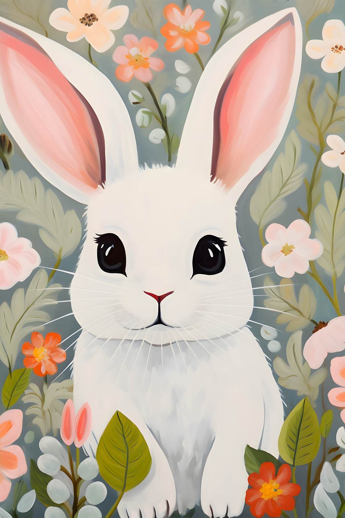 Cartoonish Painting of White Bunny - beink online art store