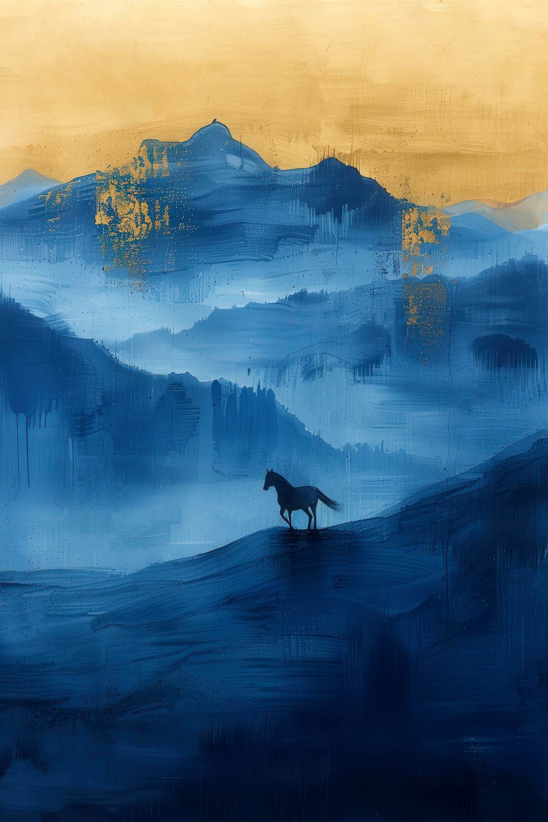 Black Horse Painting In The Mountains Wall Art - beink online art store