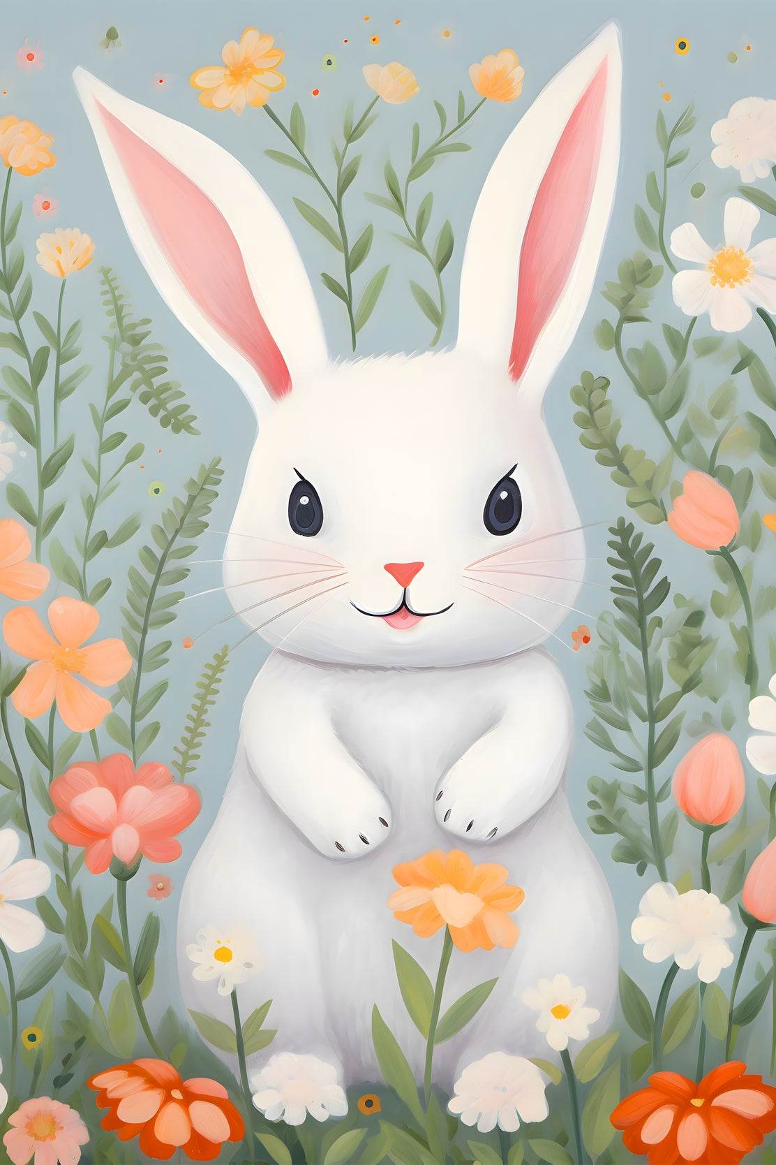 White Cartoonish Bunny Painting - beink online art store