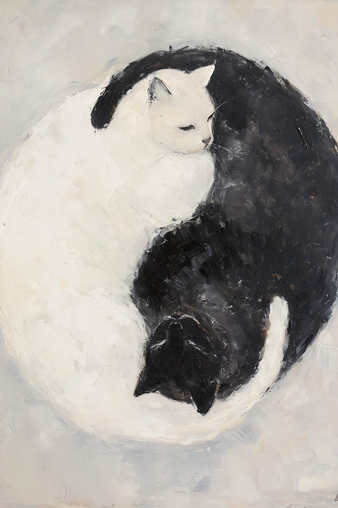 Black and White Painting of Cat Pair - beink online art store
