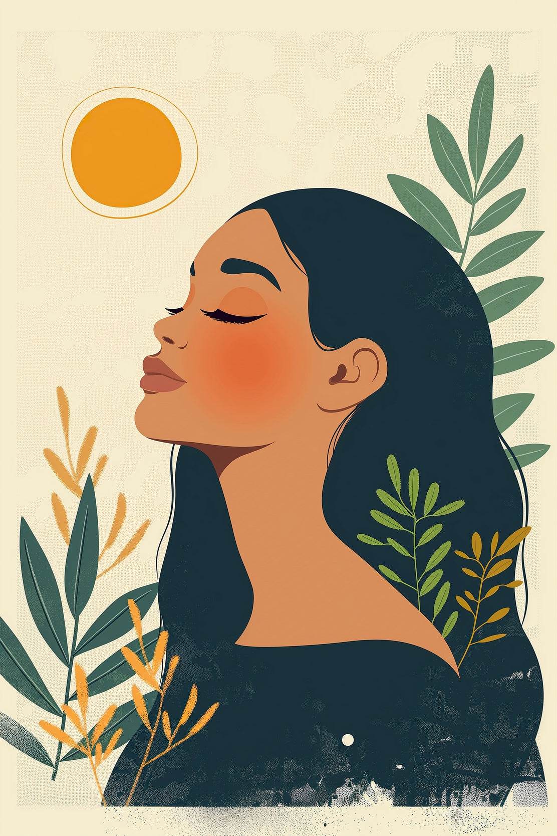 Woman with her Eyes Closed Surrounded by Plants ArtWork - beink online art store