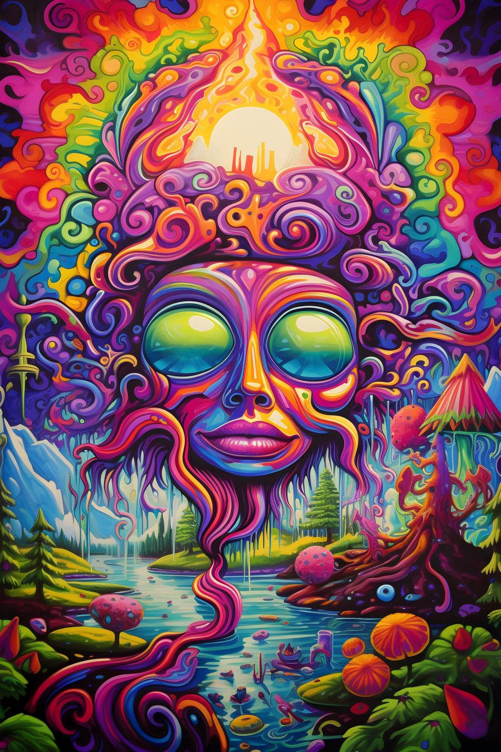 Painting of a Colorful Face Many Objects - beink online art store