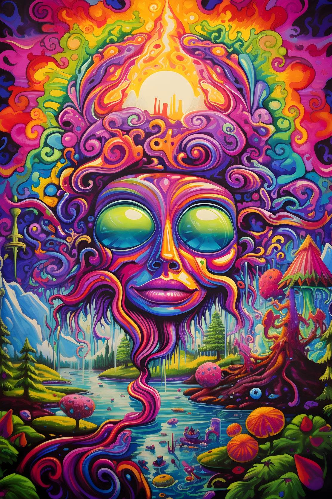 Painting of a Colorful Face Many Objects - beink online art store
