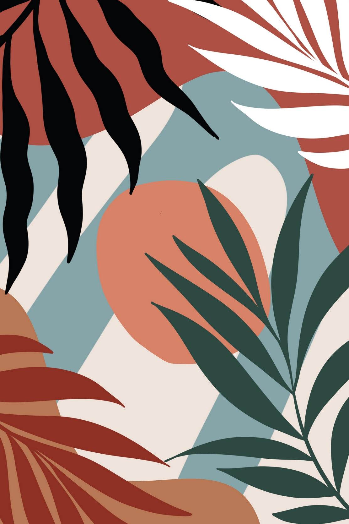 Colorful Leaves and Abstract Shapes in Tropical Scene ArtWork - beink online art store