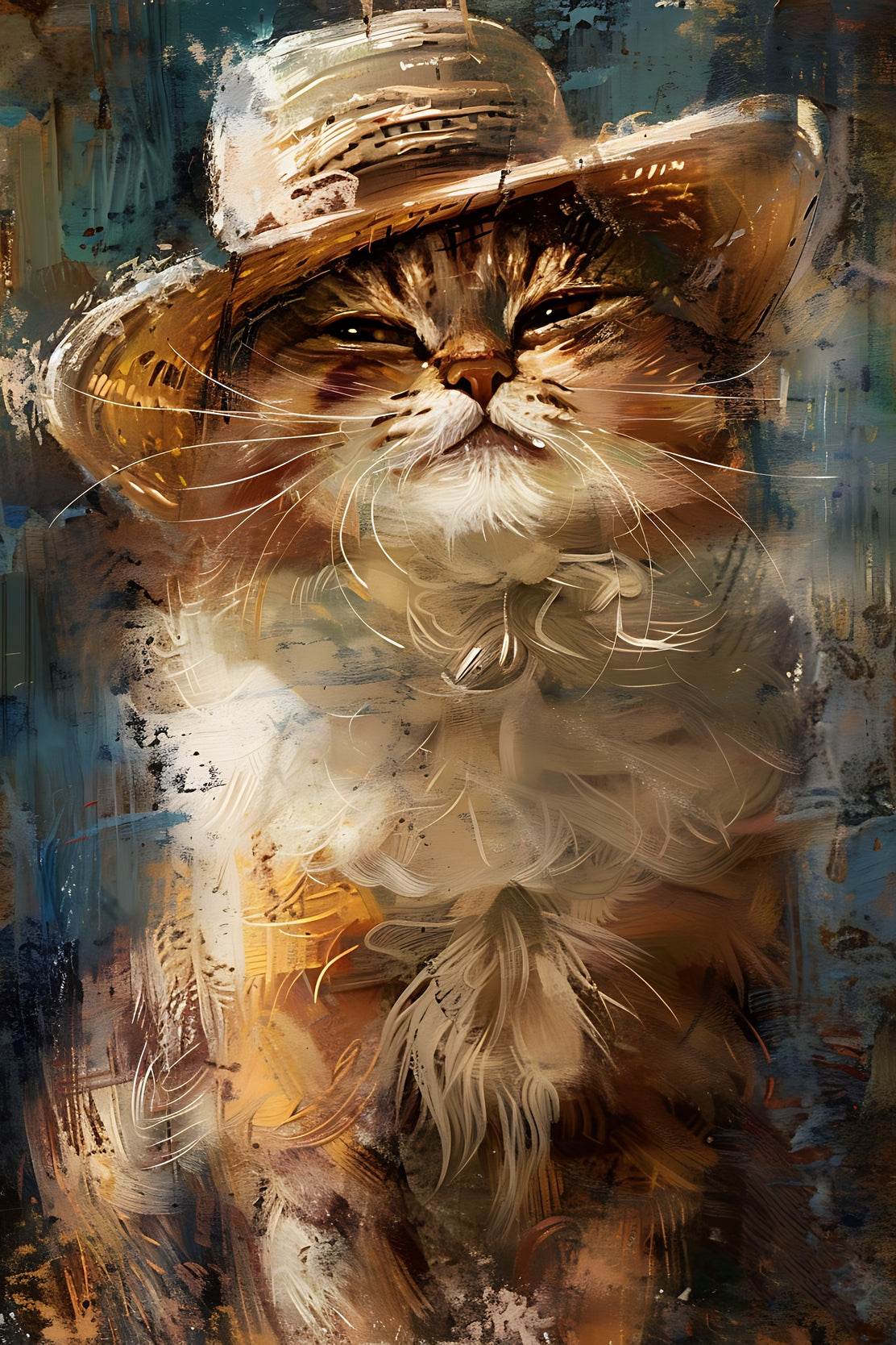 Watercolor Painting of a Cat Wearing Hat - beink online art store