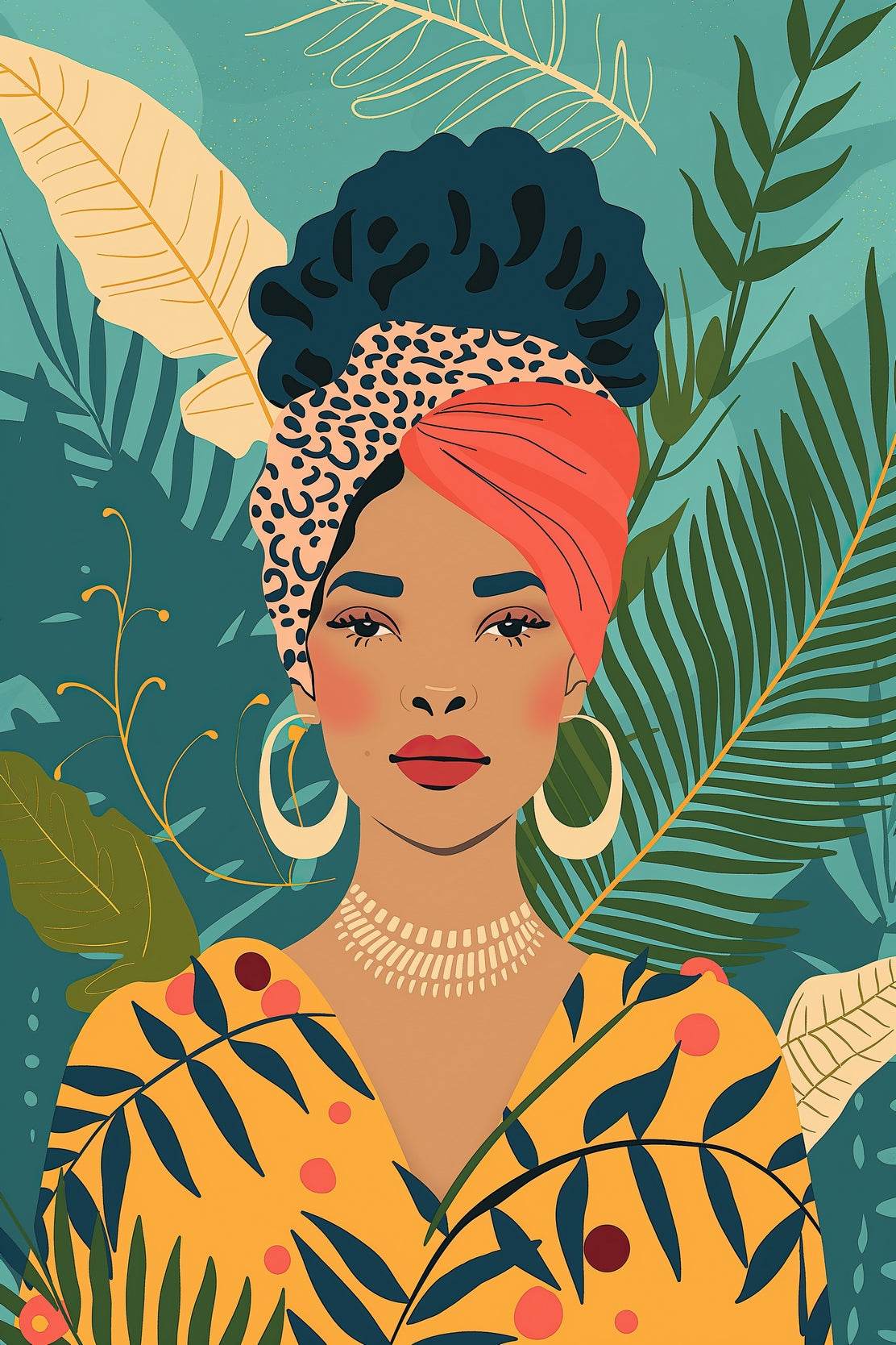 Woman with Wearing a Yellow Dress with a Floral Pattern ArtWork - beink online art store