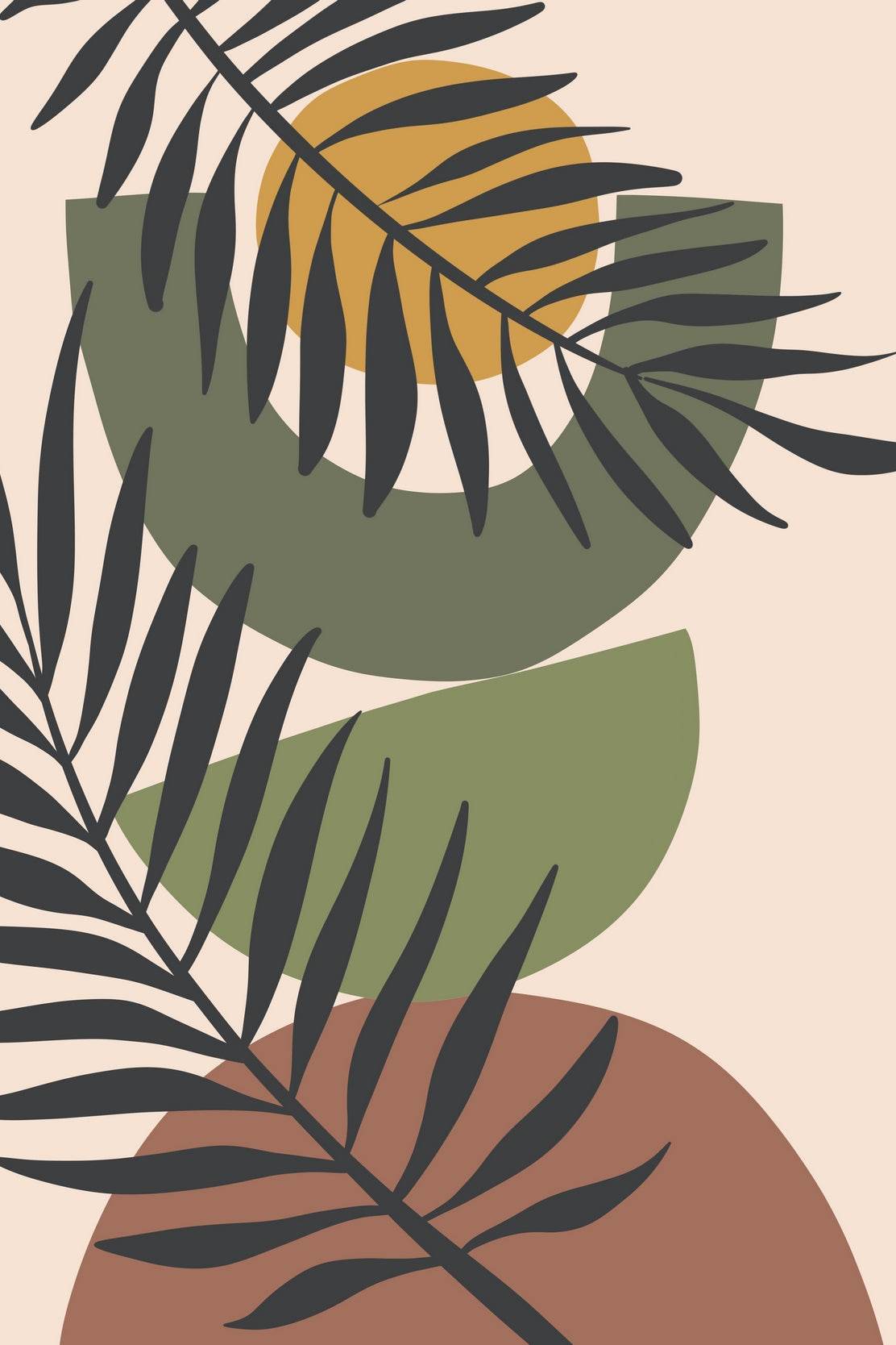 Abstract of Leaves and Geometric Shapes in Shades of ArtWork - beink online art store