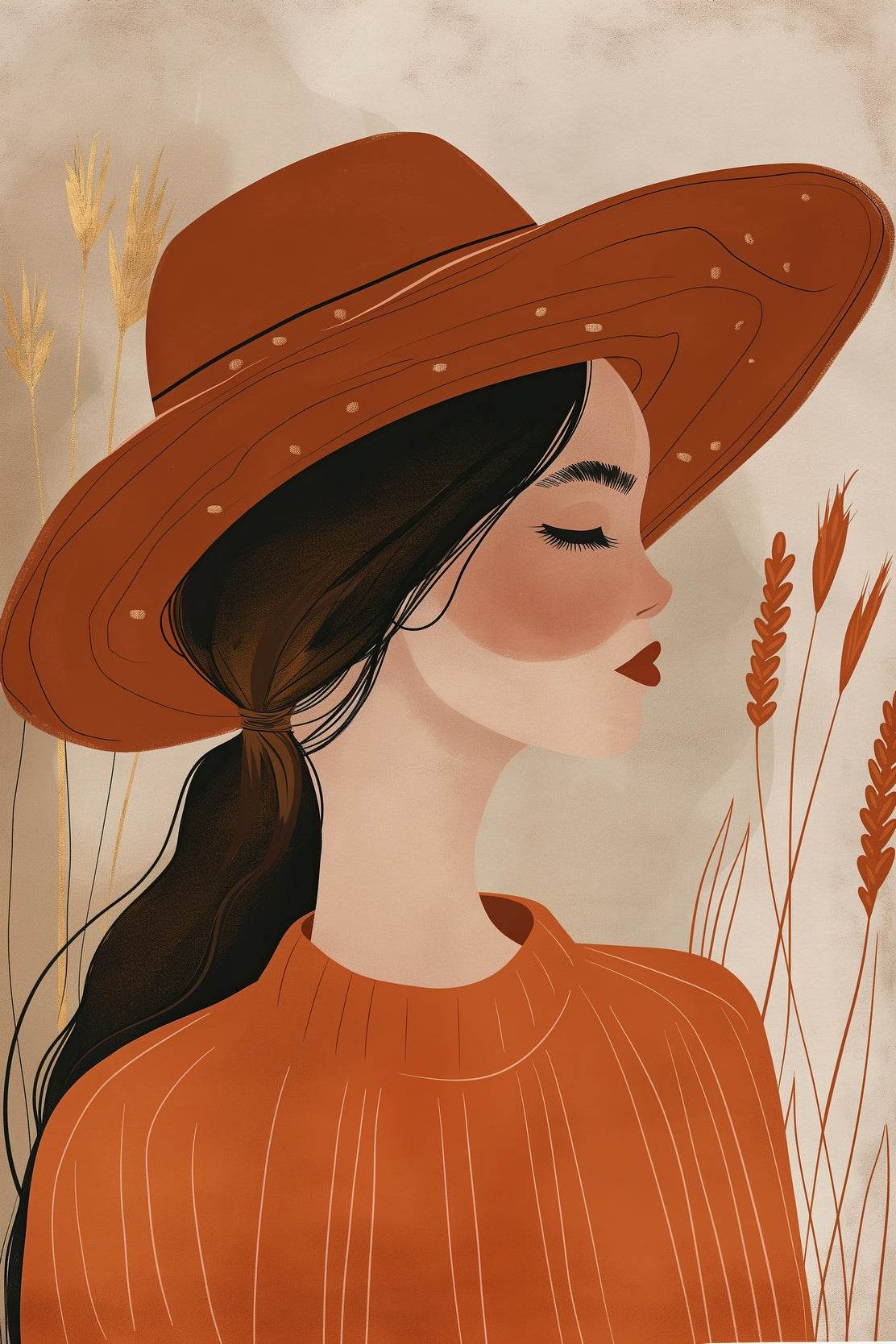 Portrait of Lady with orange Hat ArtWork - beink online art store