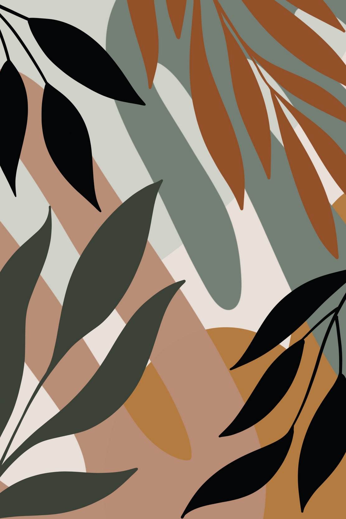 Abstract Arrangement of Leaves and Shapes Color palette ArtWork - beink online art store