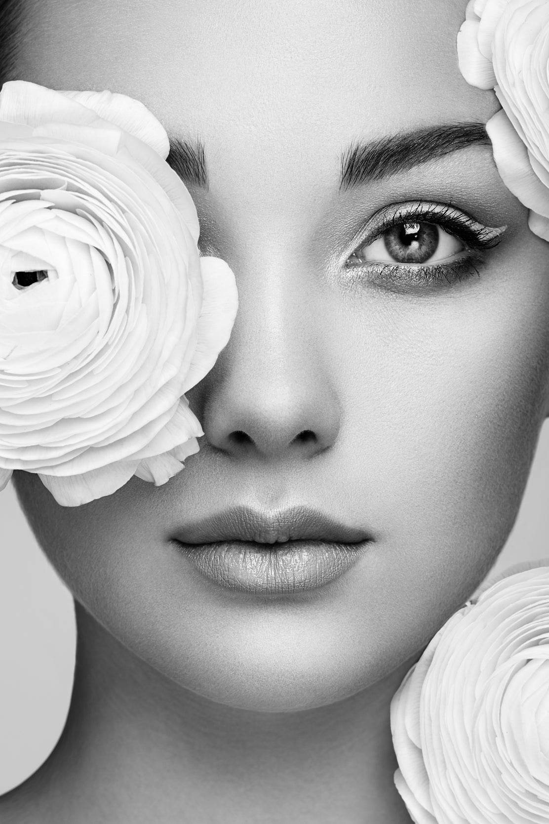 Beautiful Women Decorated With Flowers Black & White Wall Art - beink online art store