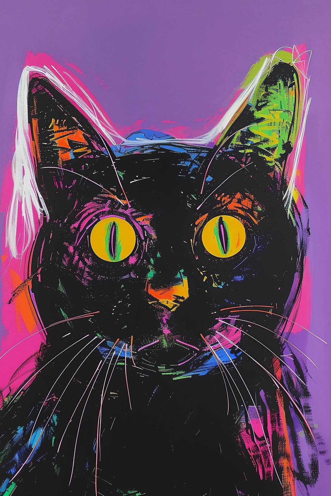 Painting of Black Cat With Pink Background - beink online art store
