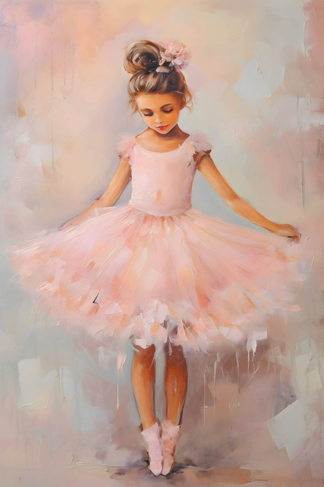 Watercolor Brushed illustration of Girl in Pink Dress - beink online art store