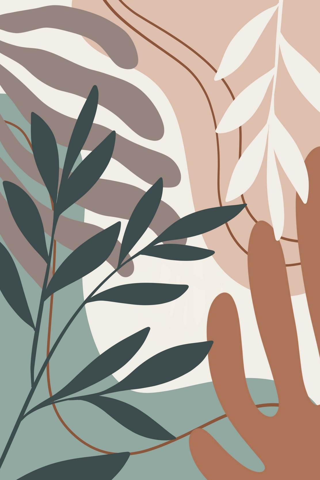 Abstract Arrangement of Leaves and Organic Shapes in Muted Colors ArtWork - beink online art store