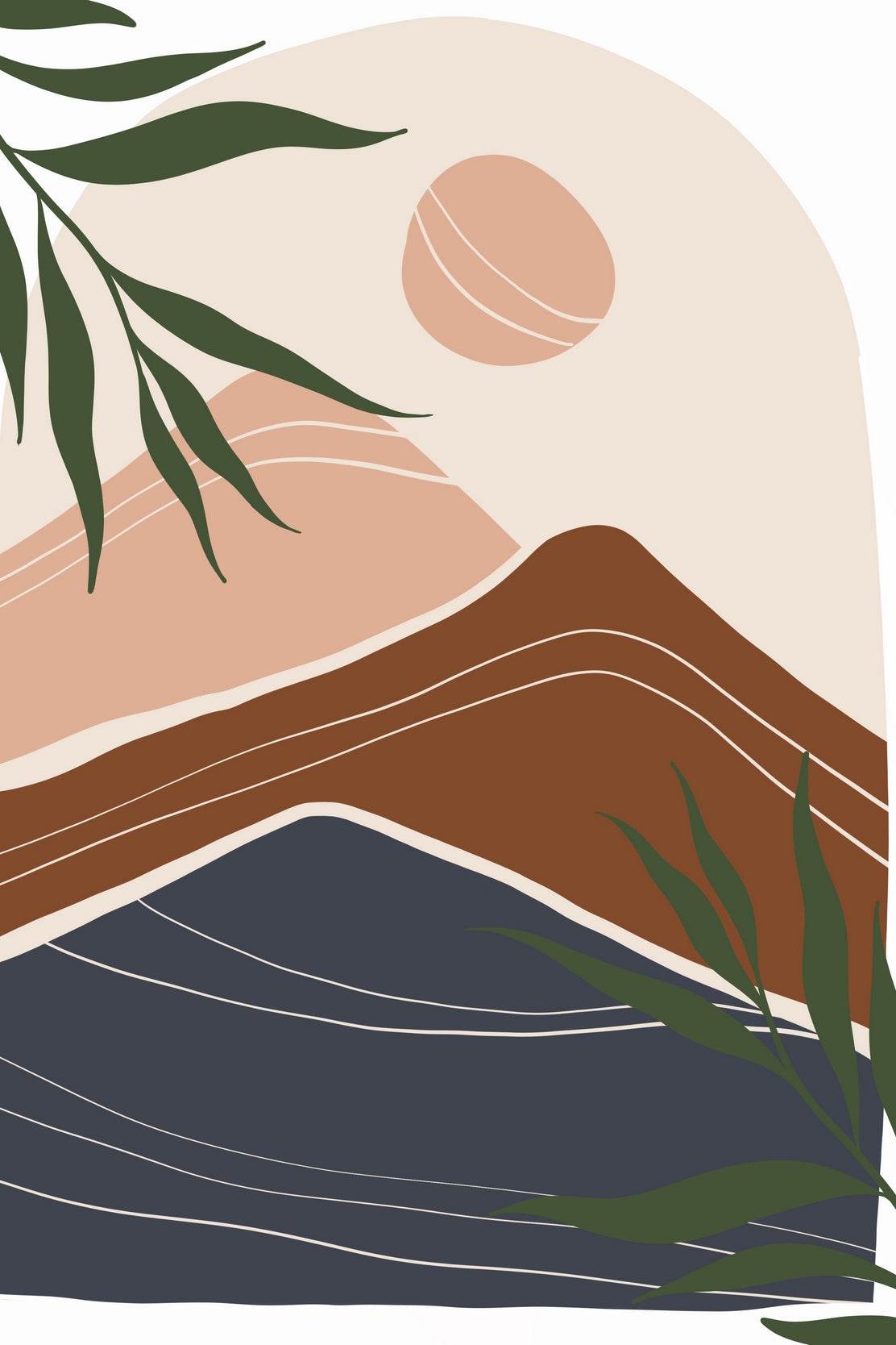 Abstract Landscape with Mountains and Leaves ArtWork - beink online art store