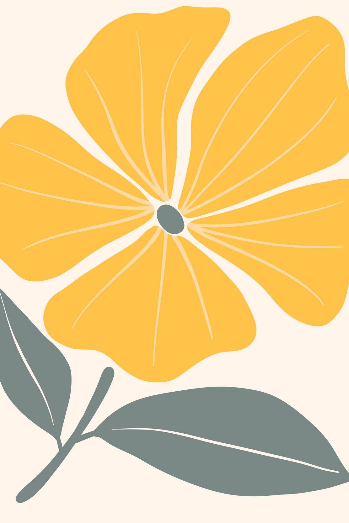 Yellow Flower with Two Grey Leaves ArtWork - beink online art store