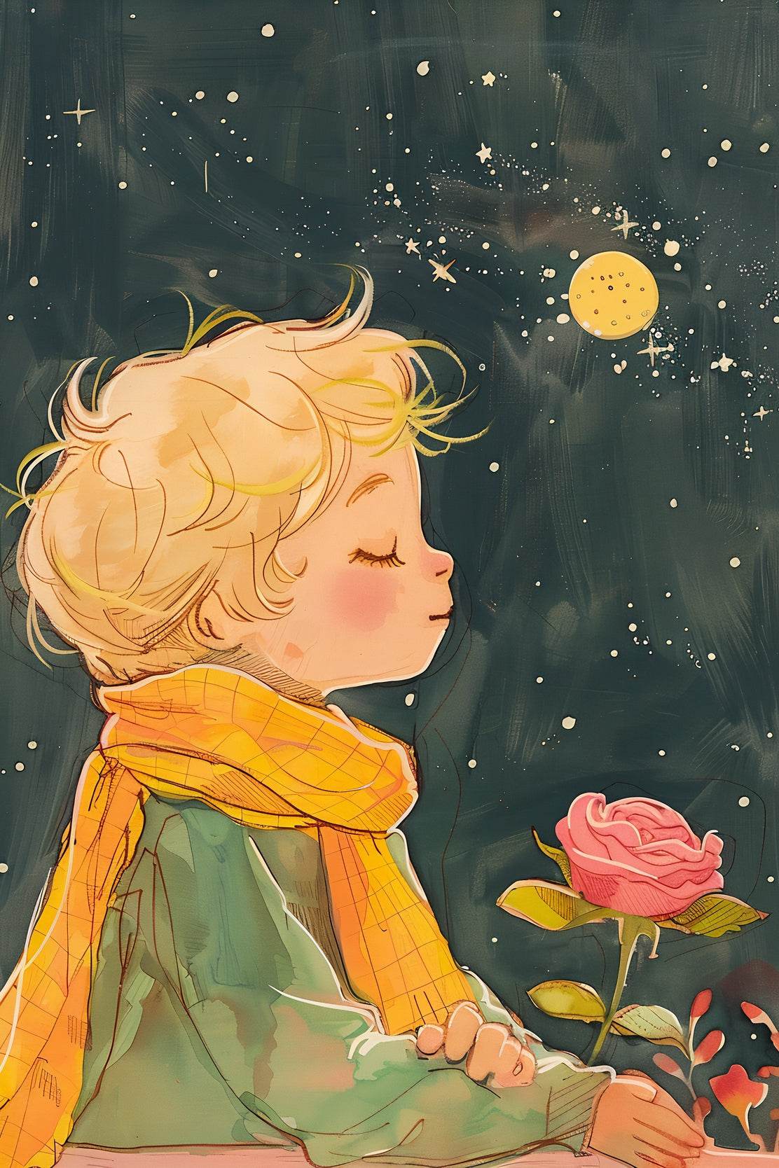 Painting of a Girl With Moon Background - beink online art store