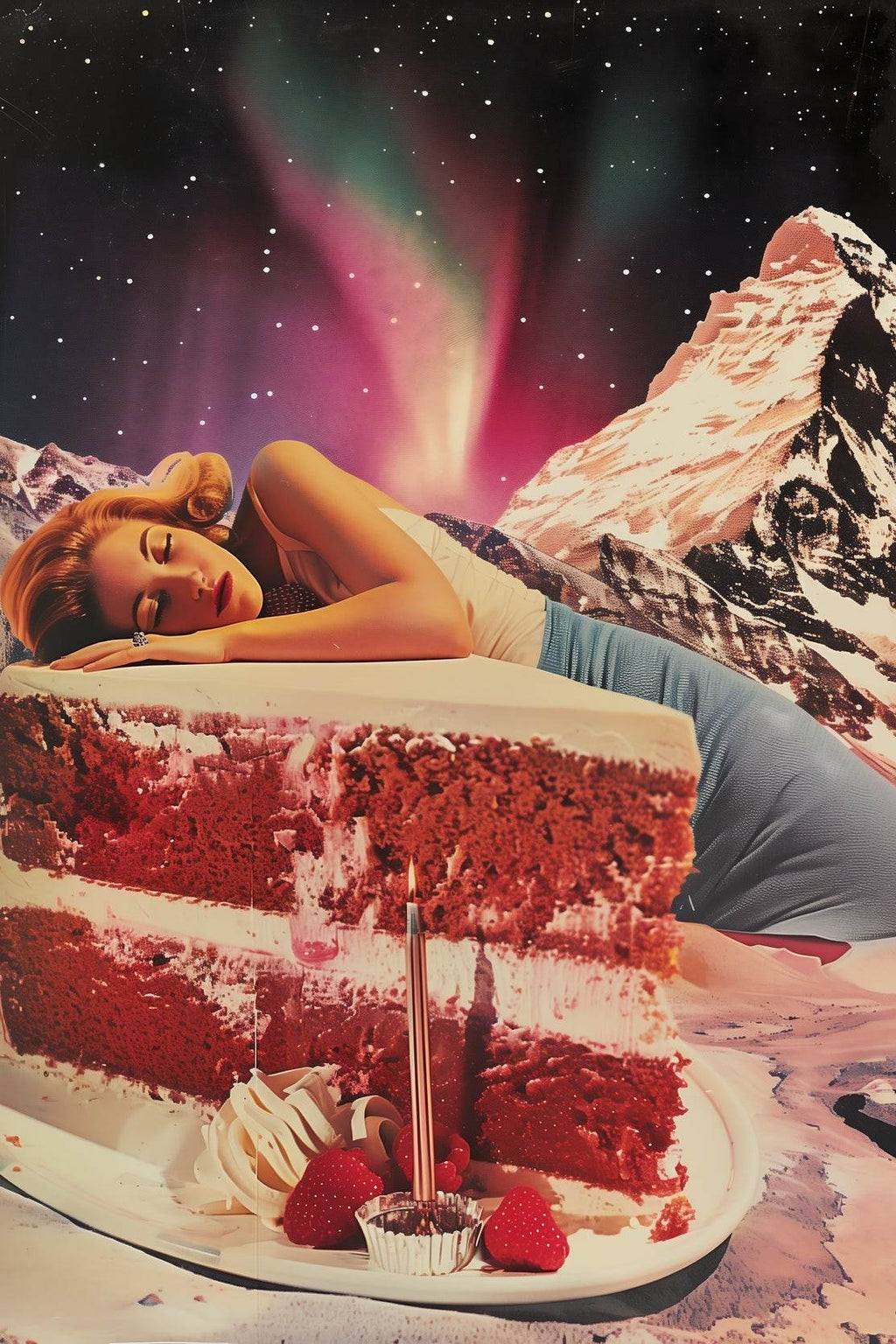Sleeping Girl on The Cake With Space Background Wall Art - beink online art store