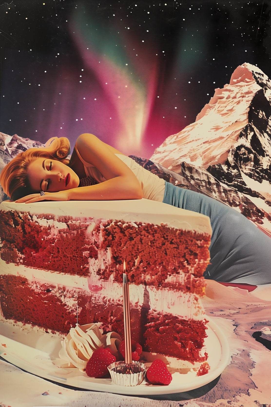 Sleeping Girl on The Cake With Space Background Wall Art - beink online art store