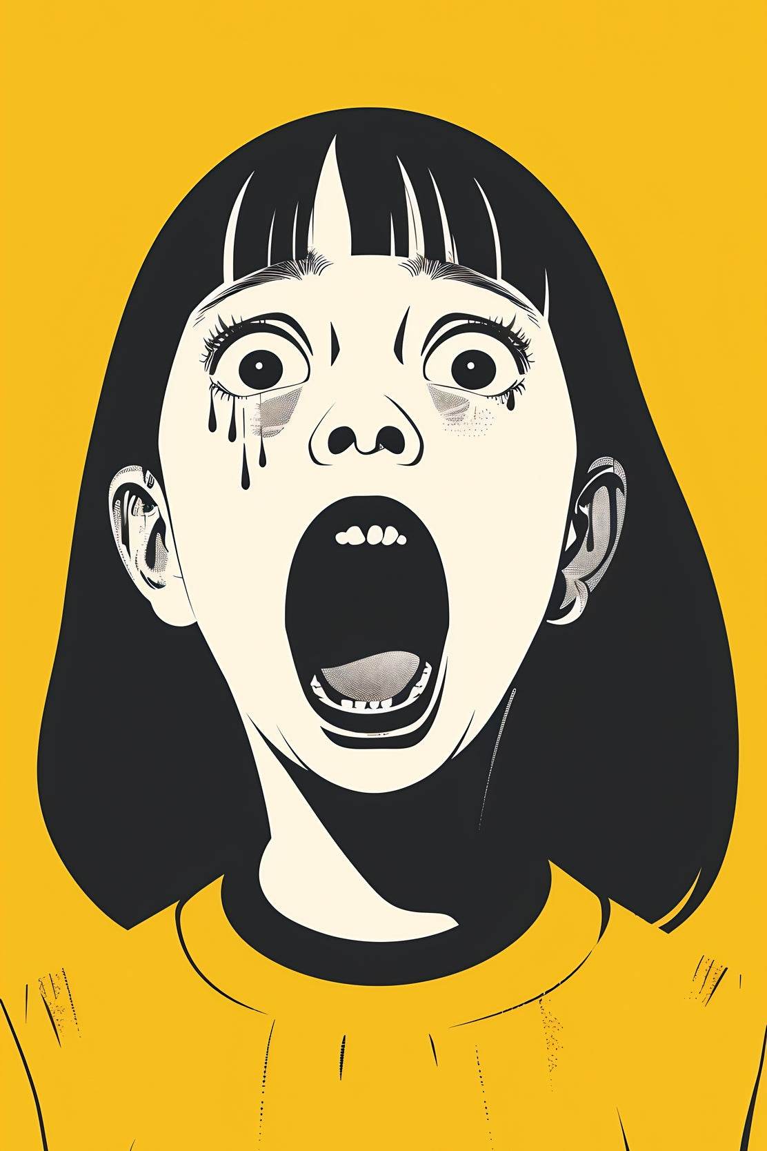 Crying Girl With Yellow Background Wall Art - beink online art store