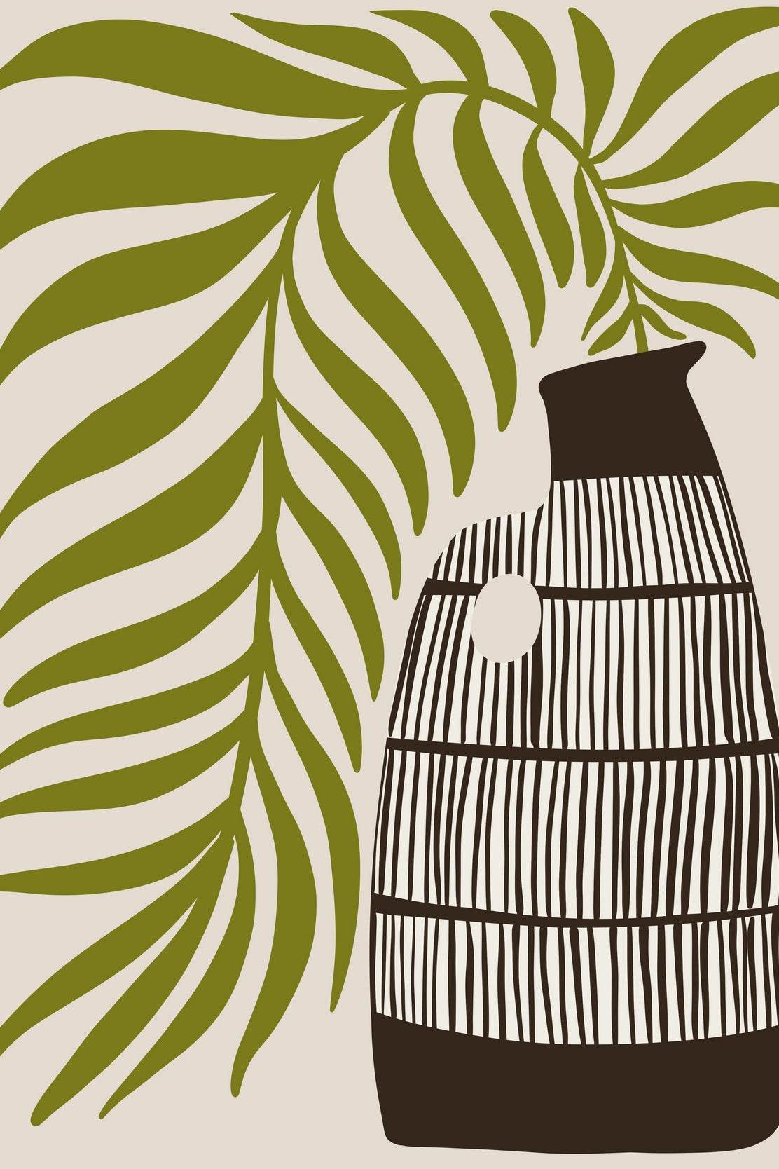 Barrel and a Large Green Leaf Extending From the Top ArtWork - beink online art store