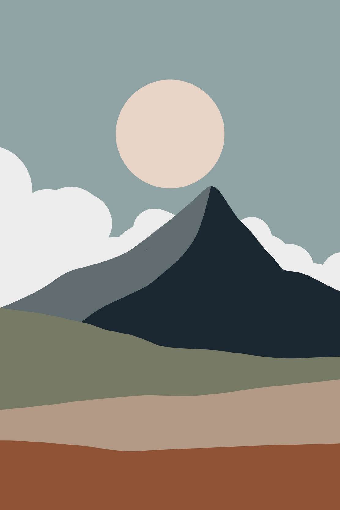Mountain Landscape with a Large Sun ArtWork - beink online art store