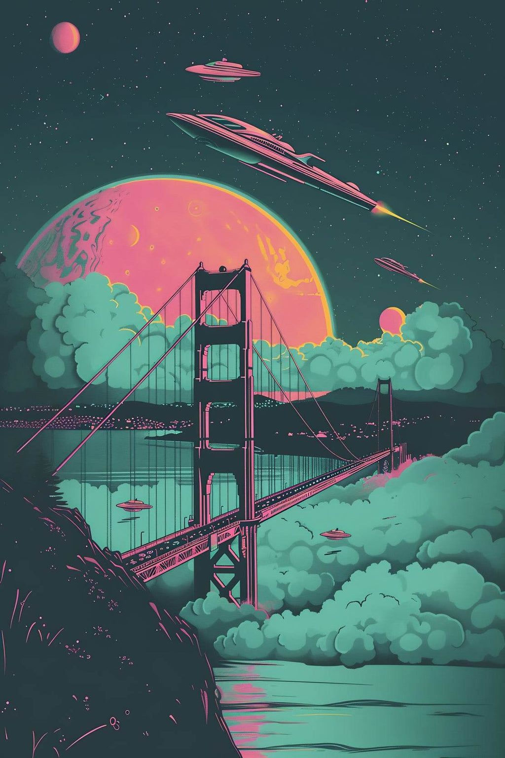 Hanging Bridge Painting With Space Background Wall Art - beink online art store