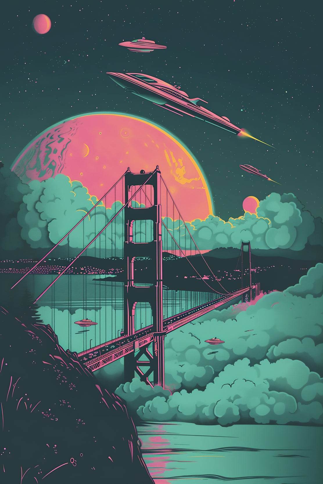 Hanging Bridge Painting With Space Background Wall Art - beink online art store