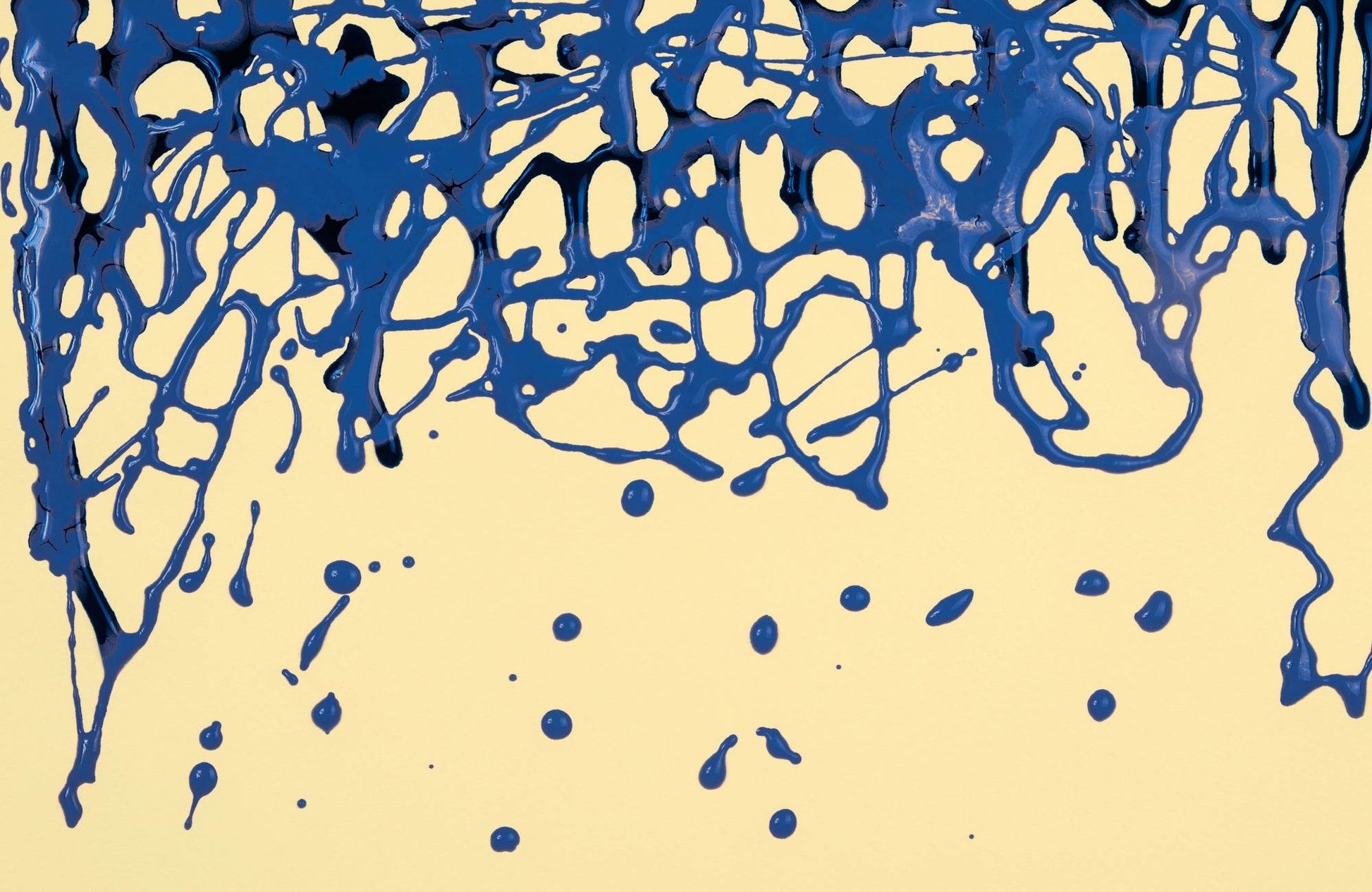 Scattered Blue Paint on Yellow Background Abstract Wall Art - beink online art store