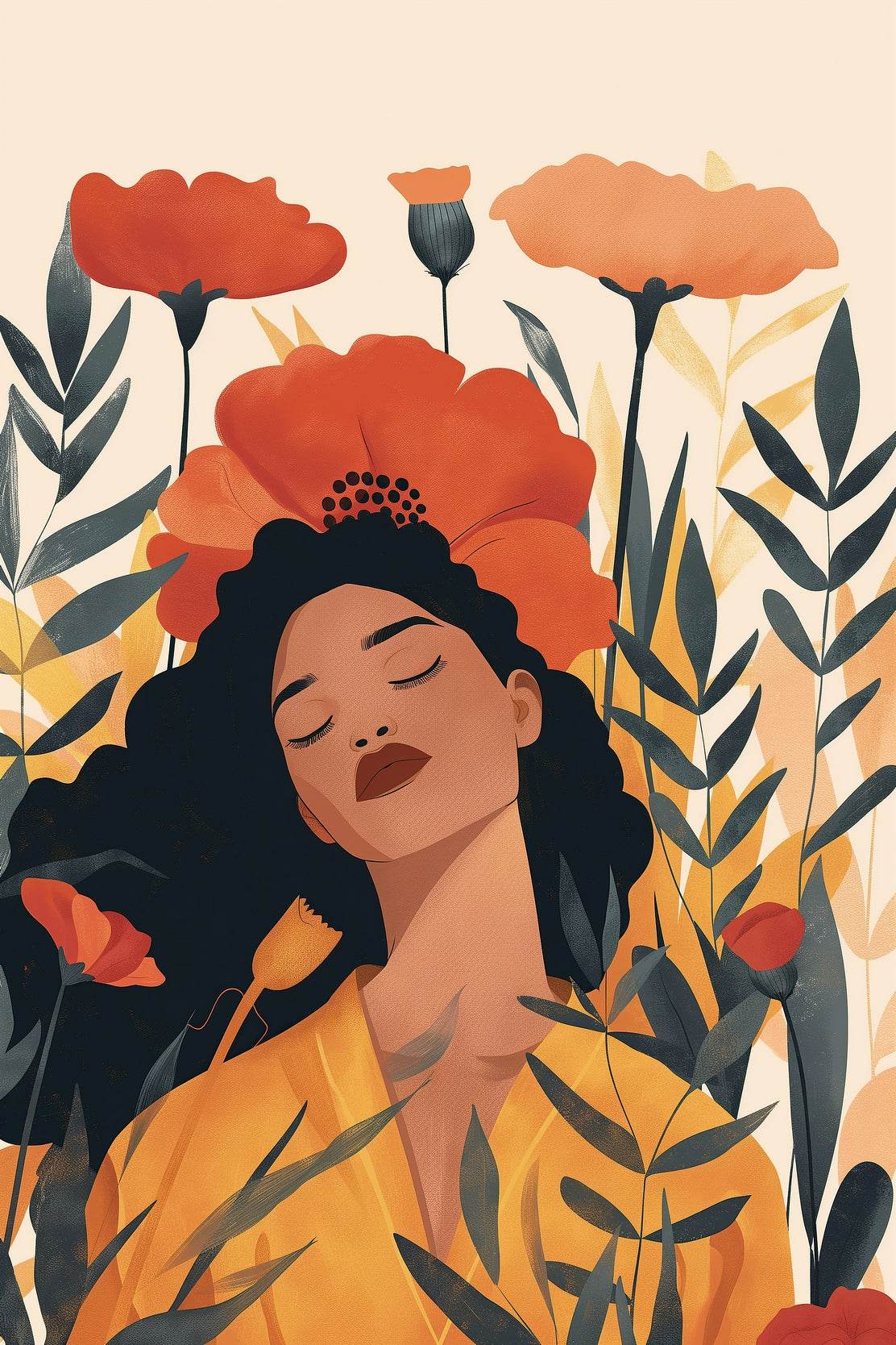 Lady with Flower Backround ArtWork - beink online art store