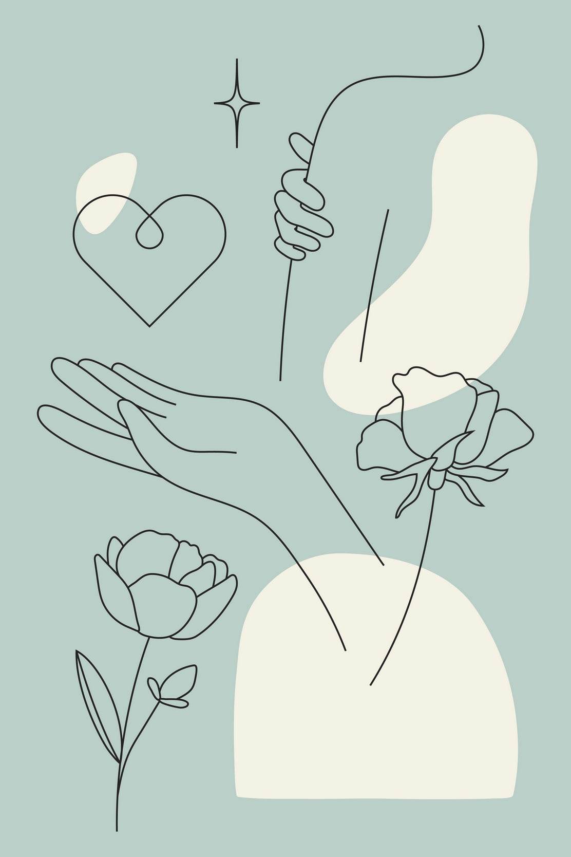 Minimal Design of Flowers Hands Wall Art - beink online art store