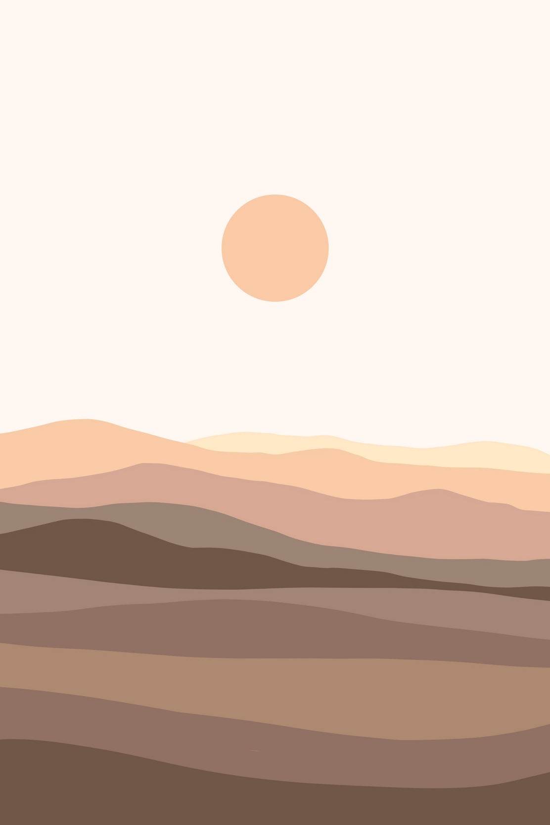 A Minimalist Landscape with a Large Sun and Layered Hills - beink online art store