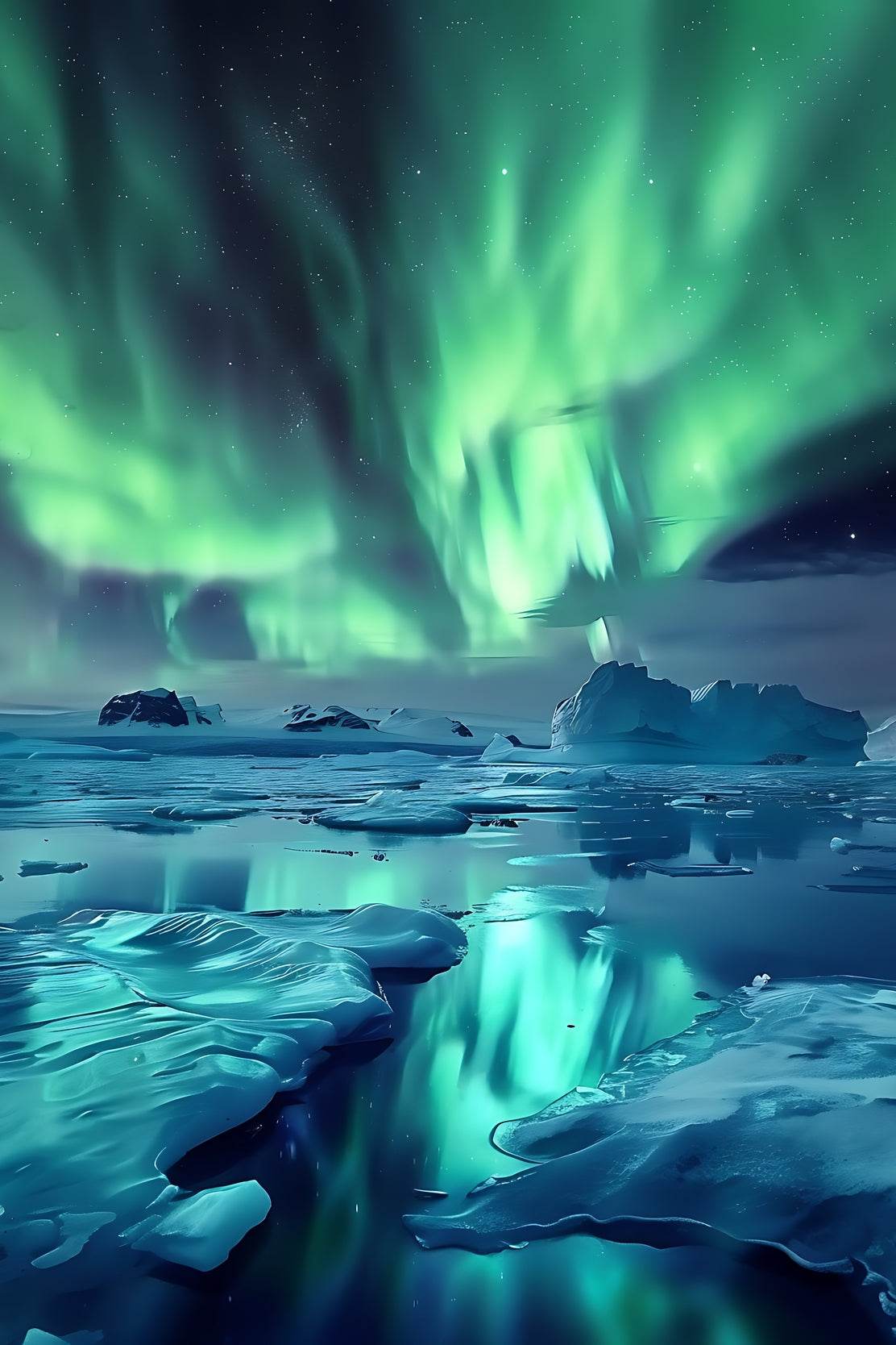 Green Northern lights in The Sky Over Iceberg Wall Art - beink online art store