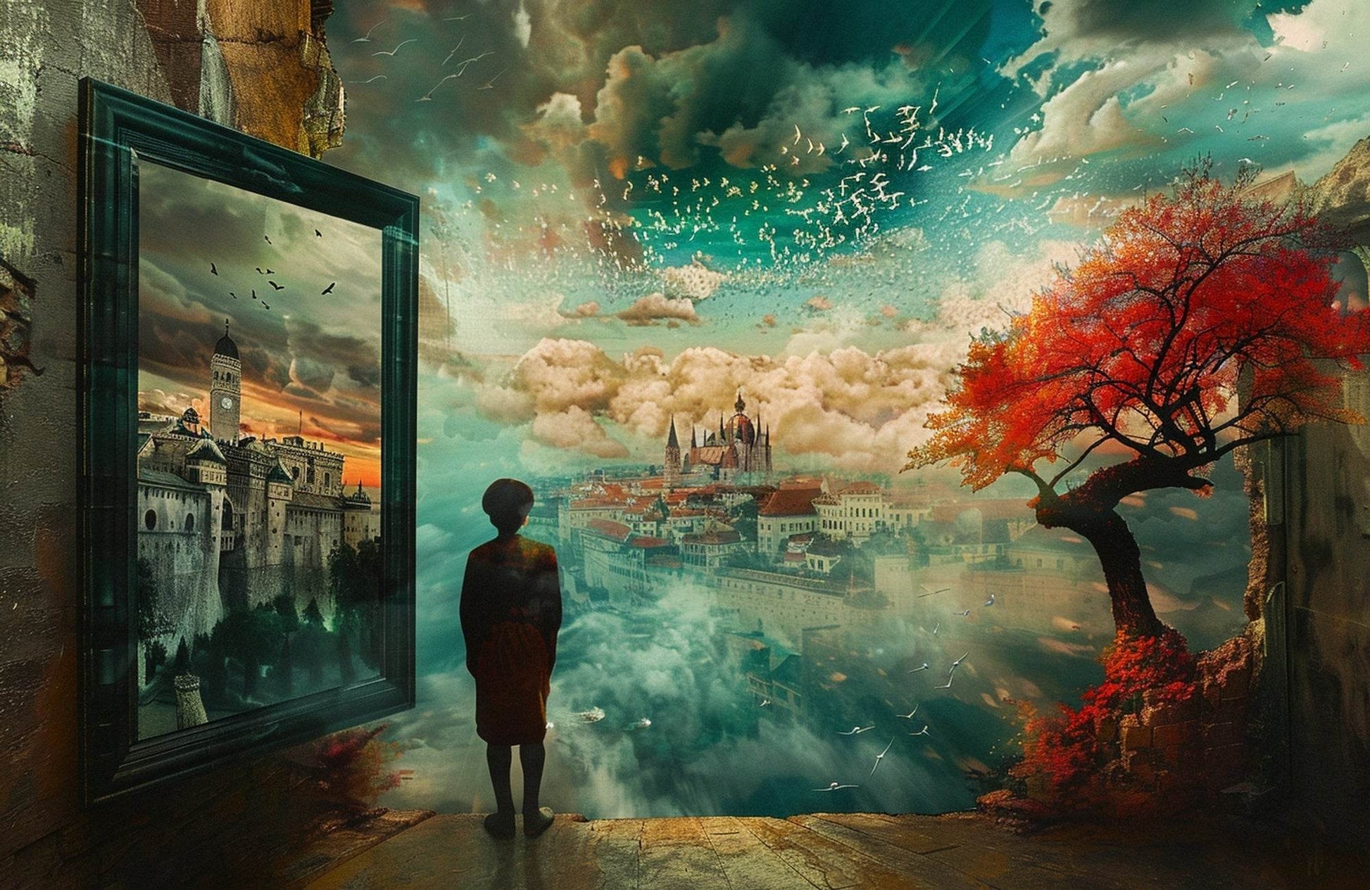 Digital Art of a Man is Looking at the Buildings - beink online art store