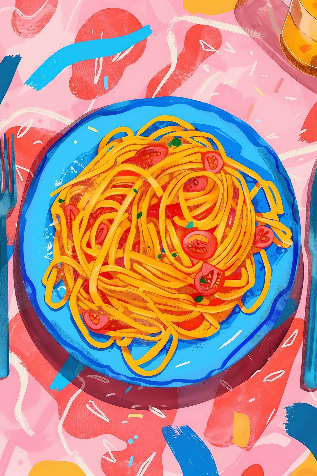 Painting Plate of Spaghetti with Tomato Sauce Wall Art - beink online art store