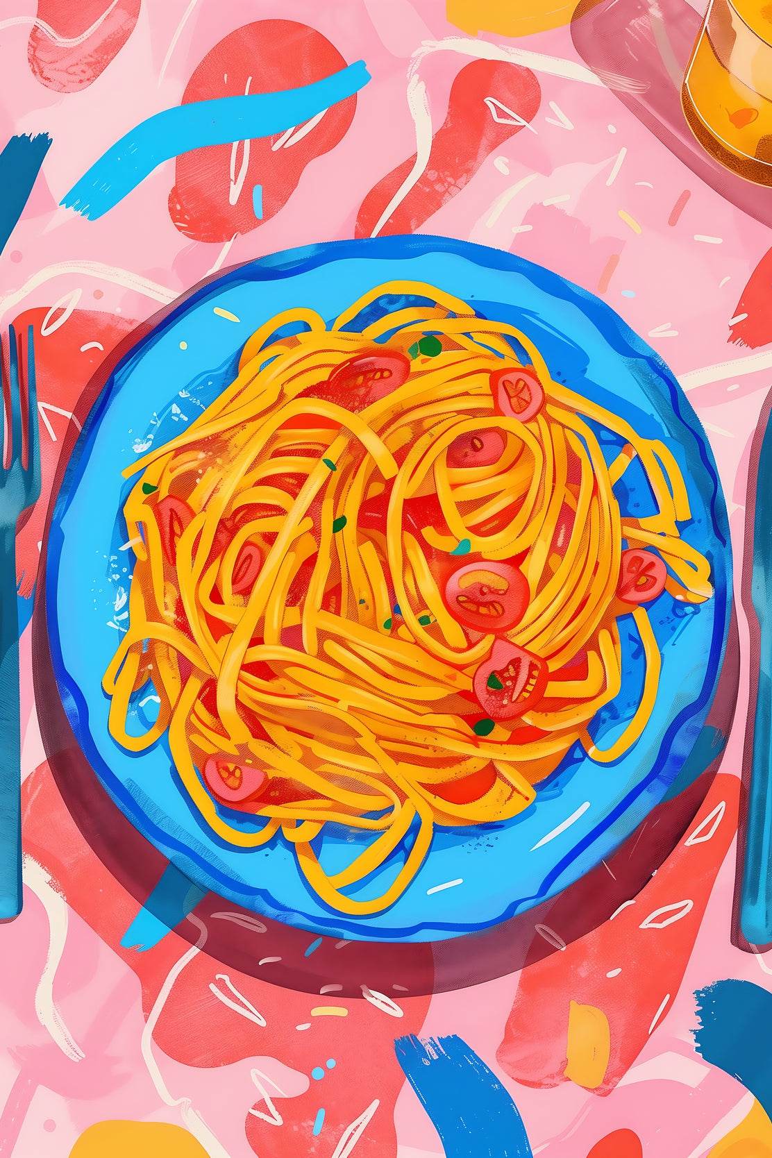 Painting Plate of Spaghetti with Tomato Sauce Wall Art - beink online art store