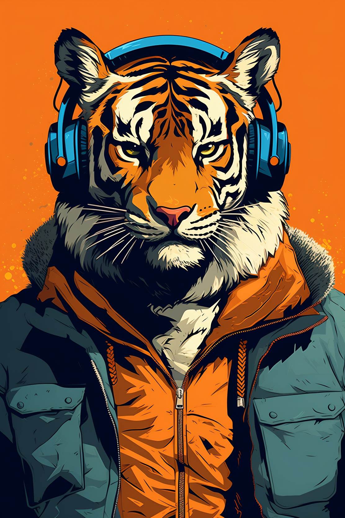 Painting of a Tiger Wearing Headphones and a Jacket. - beink online art store