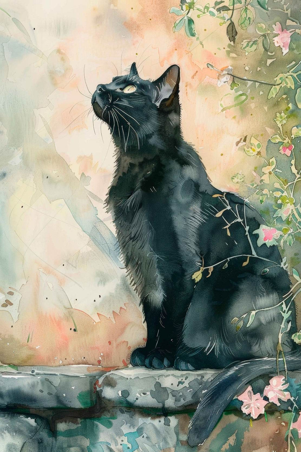 Watercolor Black Cat Animal Wall Art - beink online art store