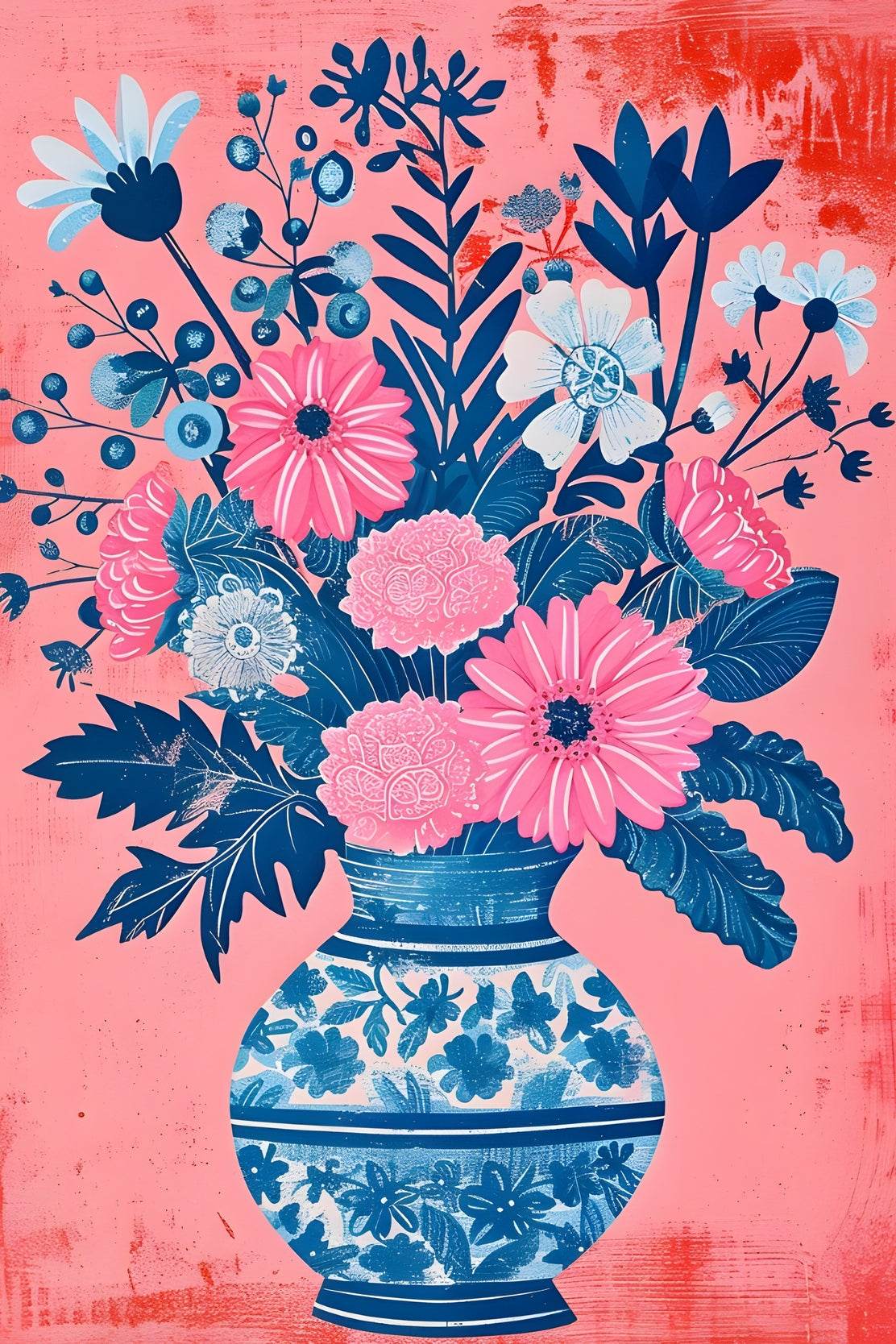 Blue and Pink Flowers in Vase Digital Art - beink online art store