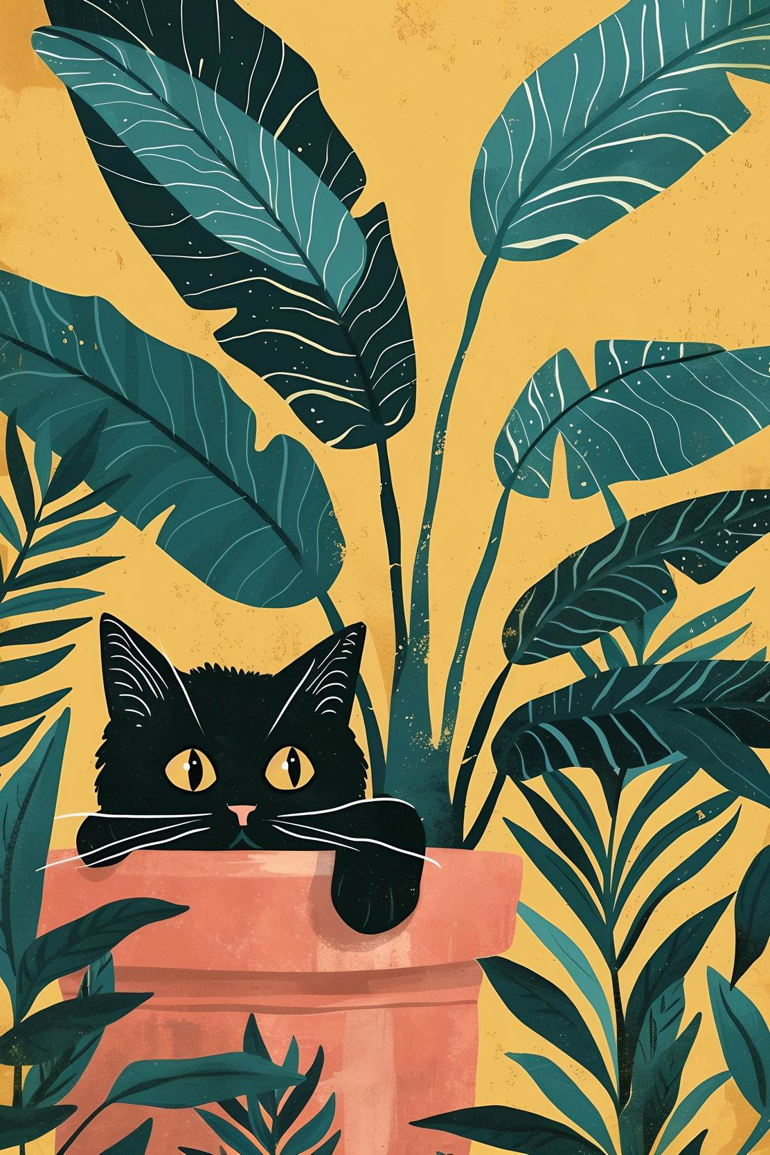 Black Cat With Floral Background Wall Art - beink online art store