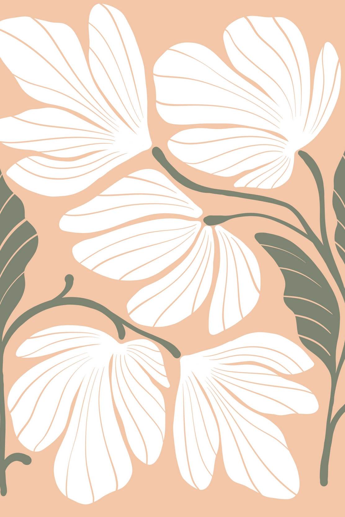 Abstract with Stylized White Flowers ArtWork - beink online art store
