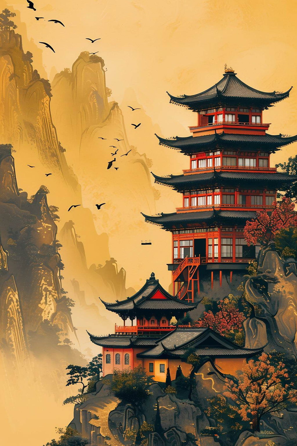Chinese Temple Painting Wall Art - beink online art store