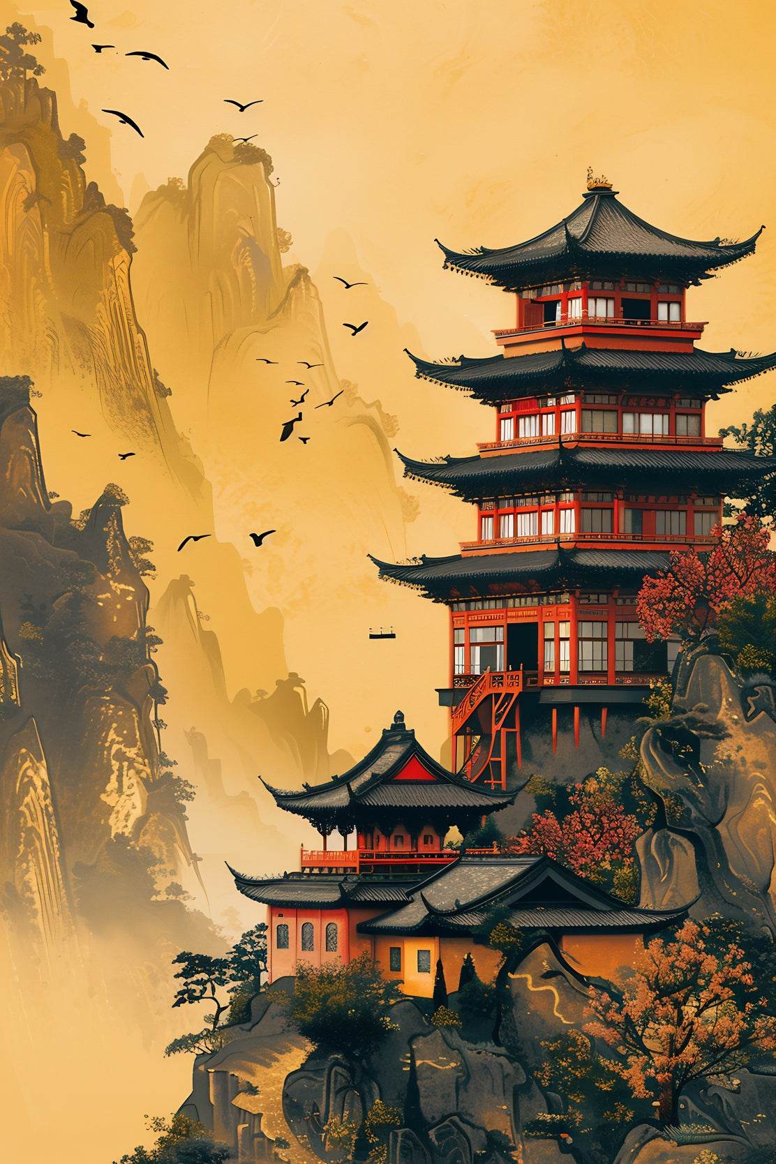 Chinese Temple Painting Wall Art - beink online art store