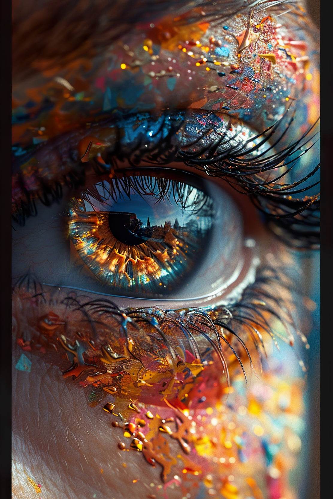 Human Eye Close Up With Colorful Paint Background Digital Art - beink online art store