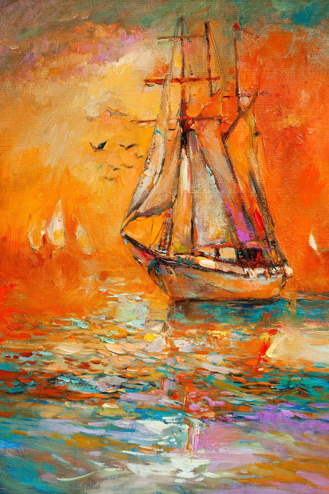 Old Warship in The Sunset Sea Wall Art - beink online art store