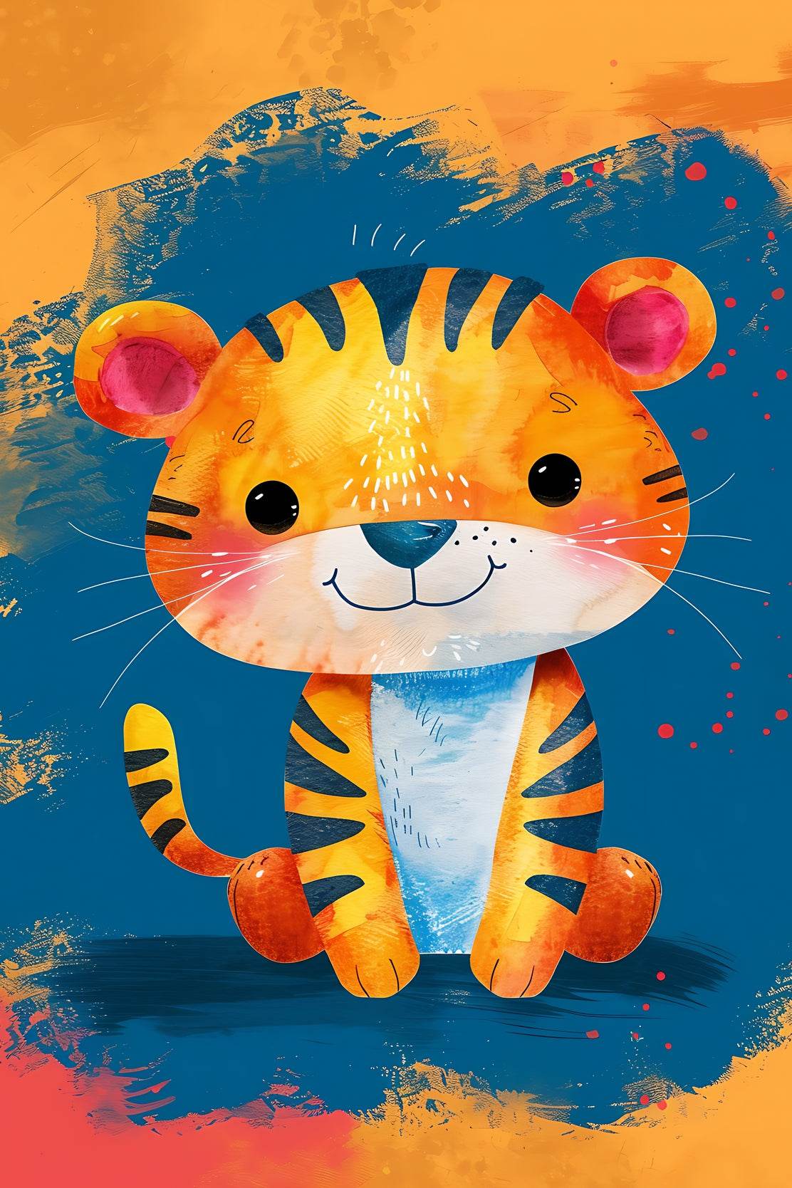 Cute Watercolor Baby Tiger Cartoon Painting - beink online art store