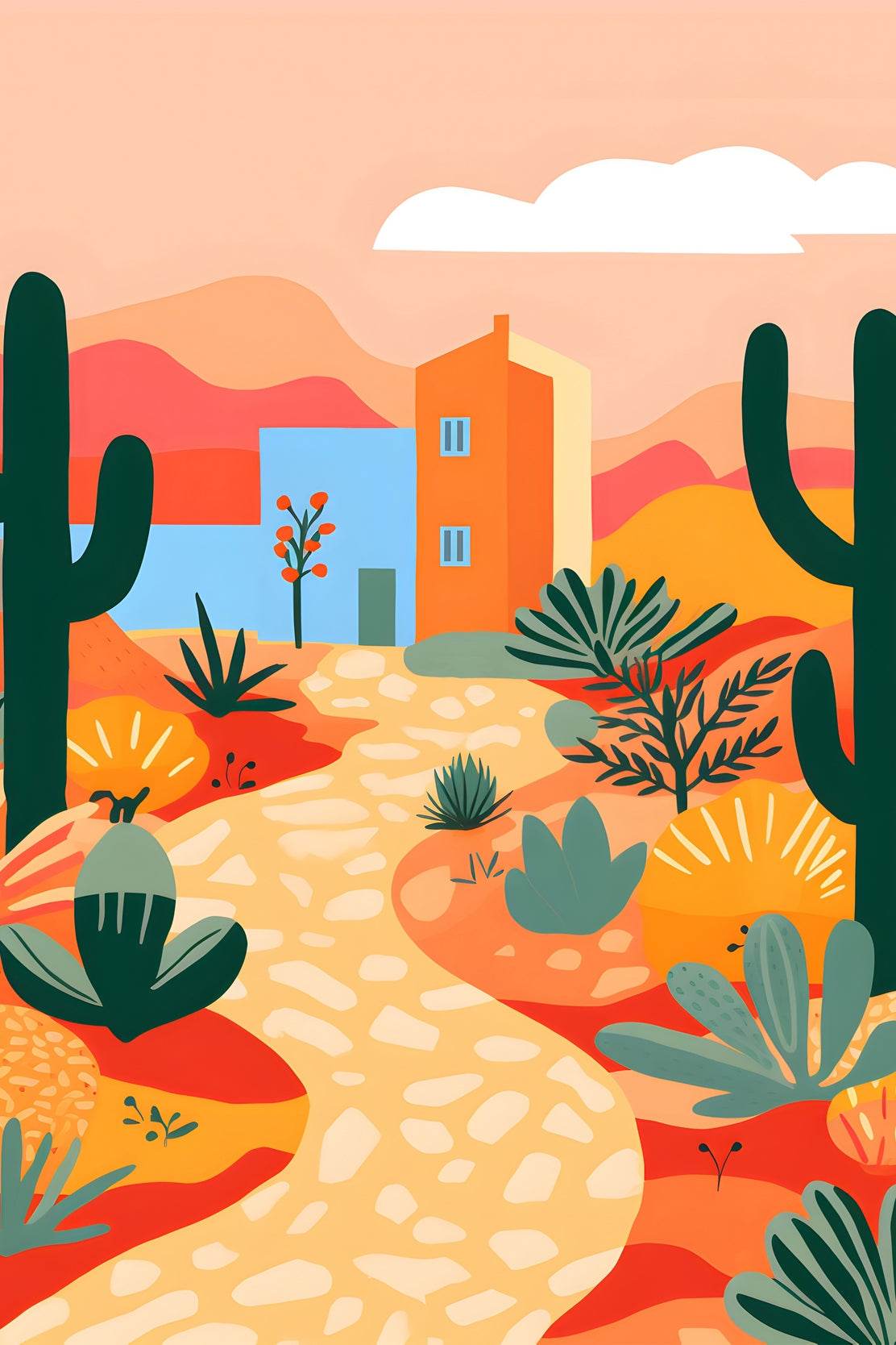 Colorful Village Desert Road Painting Art - beink online art store