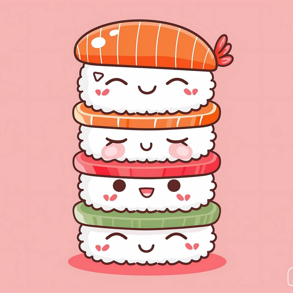 Cartoonish Painting of Cute Sushi Stack - beink online art store